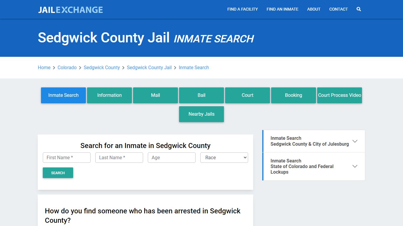 Sedgwick County Jail, CO Inmate Search: Roster & Mugshots