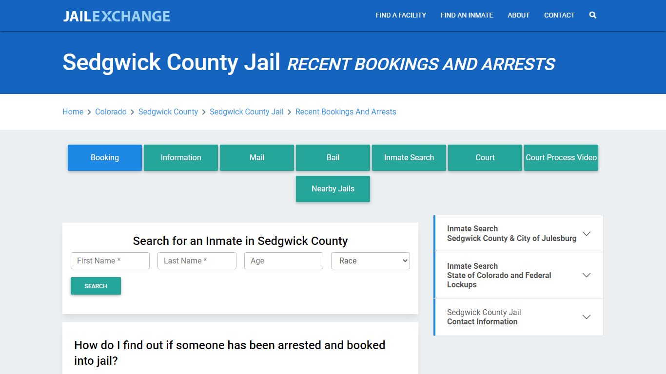 Sedgwick County Jail CO Recent Arrests and Bookings - Jail Exchange