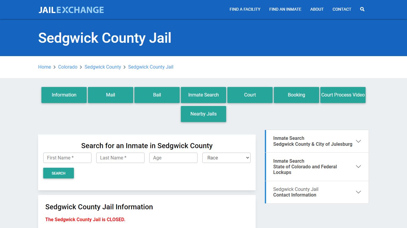 Sedgwick County Jail Roster Lookup, CO, Inmate Search